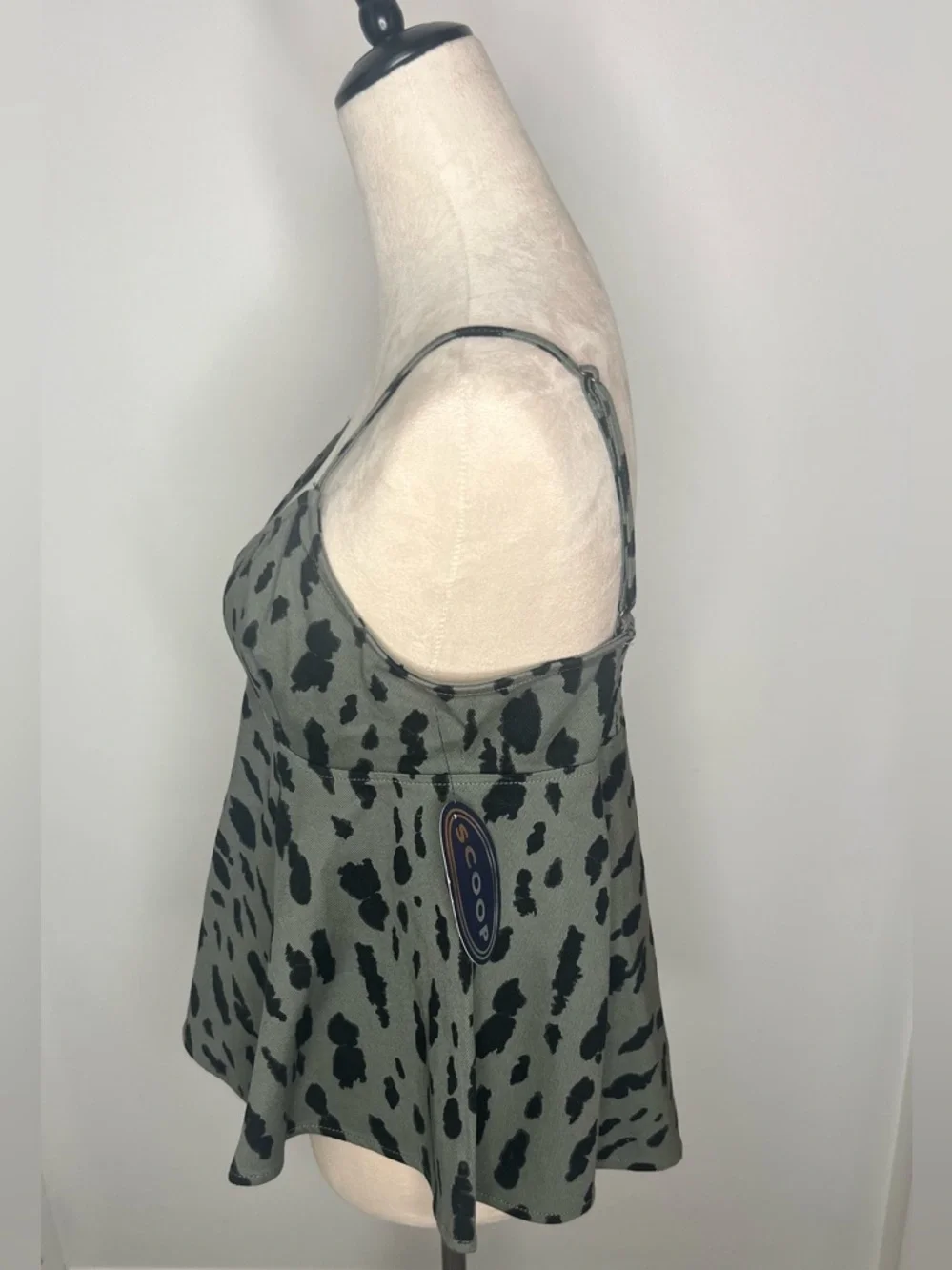 Olive Animal Print Peplum Tank Top-Size Medium - Picture 2 of 5